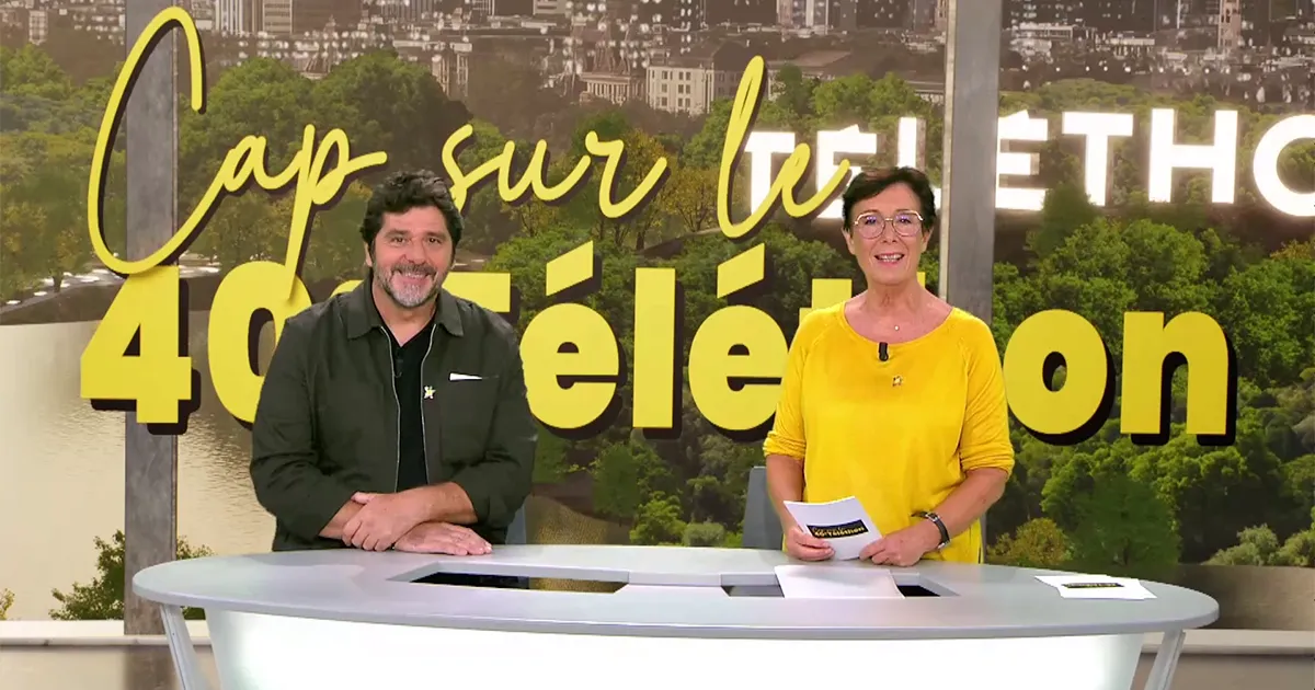Laurence Tiennot-Herment et Patrick Fiori sur le plateau du Live de Lancement du 40e Téléthon