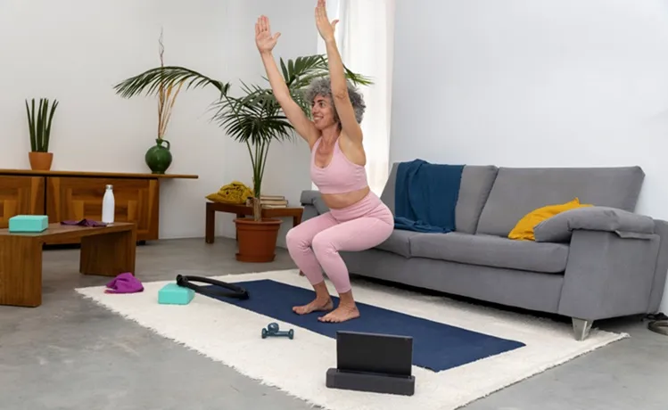 Vignette Actualité : Femme faisant de l'exercice à la maison