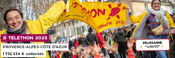 Animation Téléthon et panneau "pélissanne", ville ambassadrice