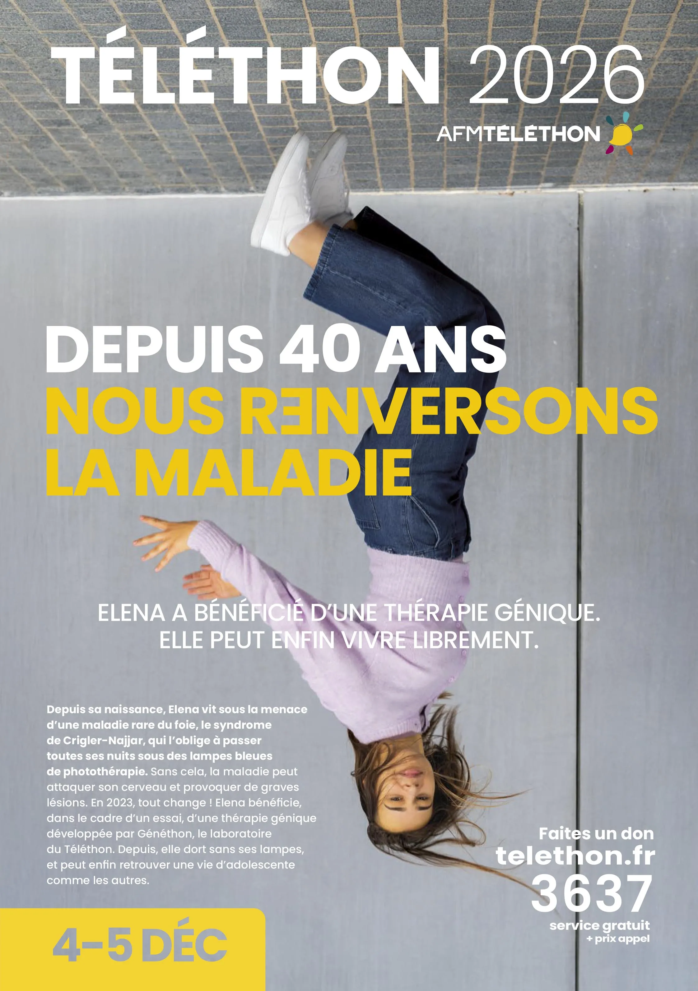 Couverture du journal du Téléthon 2026 avec Elena, ambassadrice.